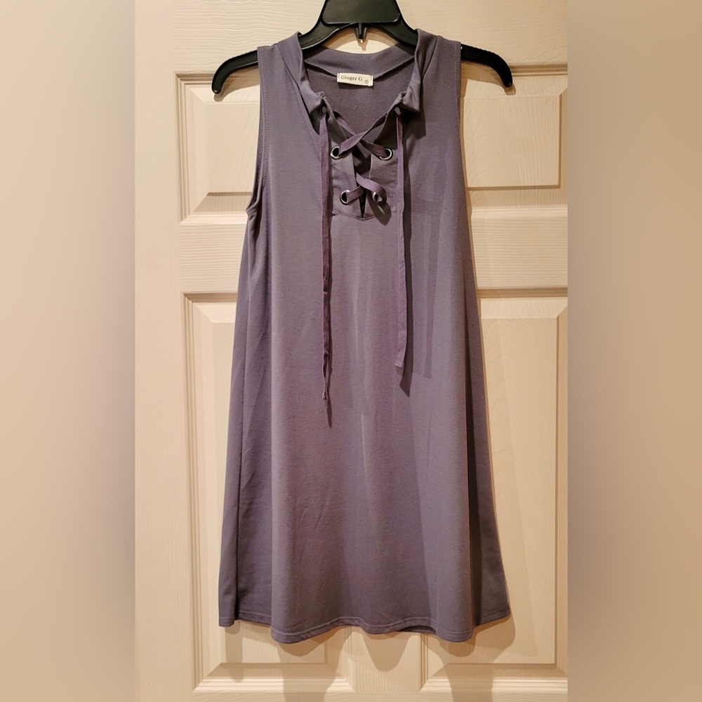 Women’s Gray Sleeveless Dress Featuring a Tie-Front Lace-Up Neckline size S